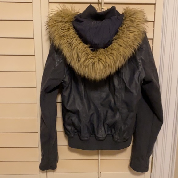 Vegan grey leather jacket with detachable hood. Only been tried on - Picture 2 of 5